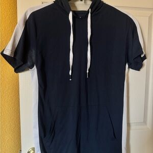 Men's Navy Short-Sleeve Hoodie with White Accents